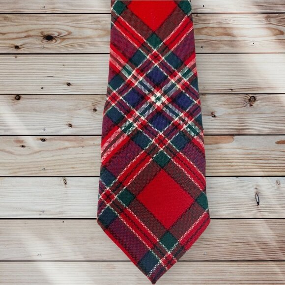 Vintage Ingles Buchan Made In Scotland Red Tartan 100% Pure Wool Men's Neck Tie - Picture 4 of 7